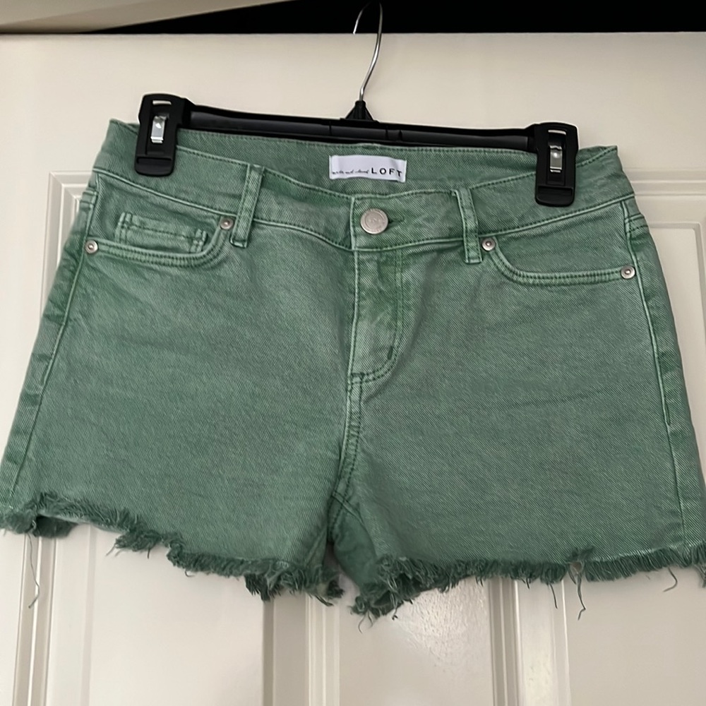 Loft green faded denim cut-off shorts